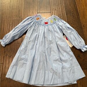 Blue Gingham smocked school Dress 24m NWT